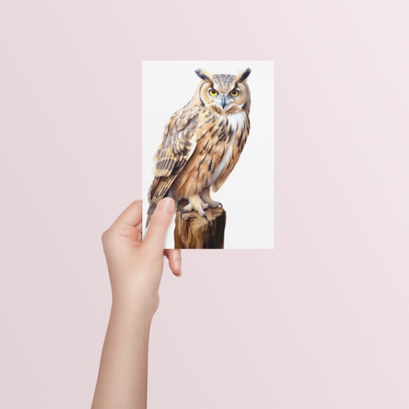 Watercolor Eurasian Eagle Owl Portrait Wall Art Illustration Print Unframed - Picture 7 of 7